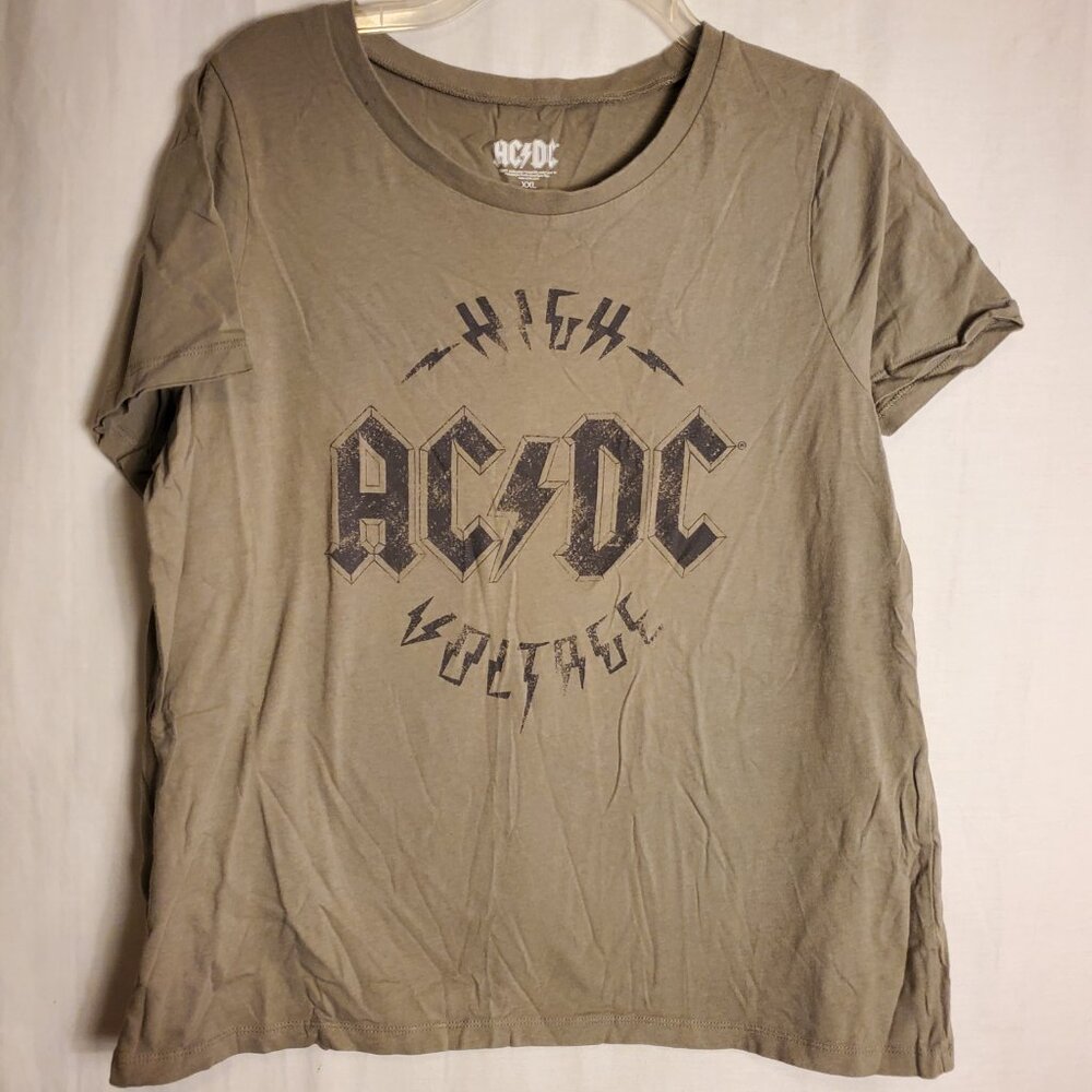 ACDC "High Voltage" Short Sleeve Green/Olive T-shirt Womens Sz XXL - Picture 2 of 7